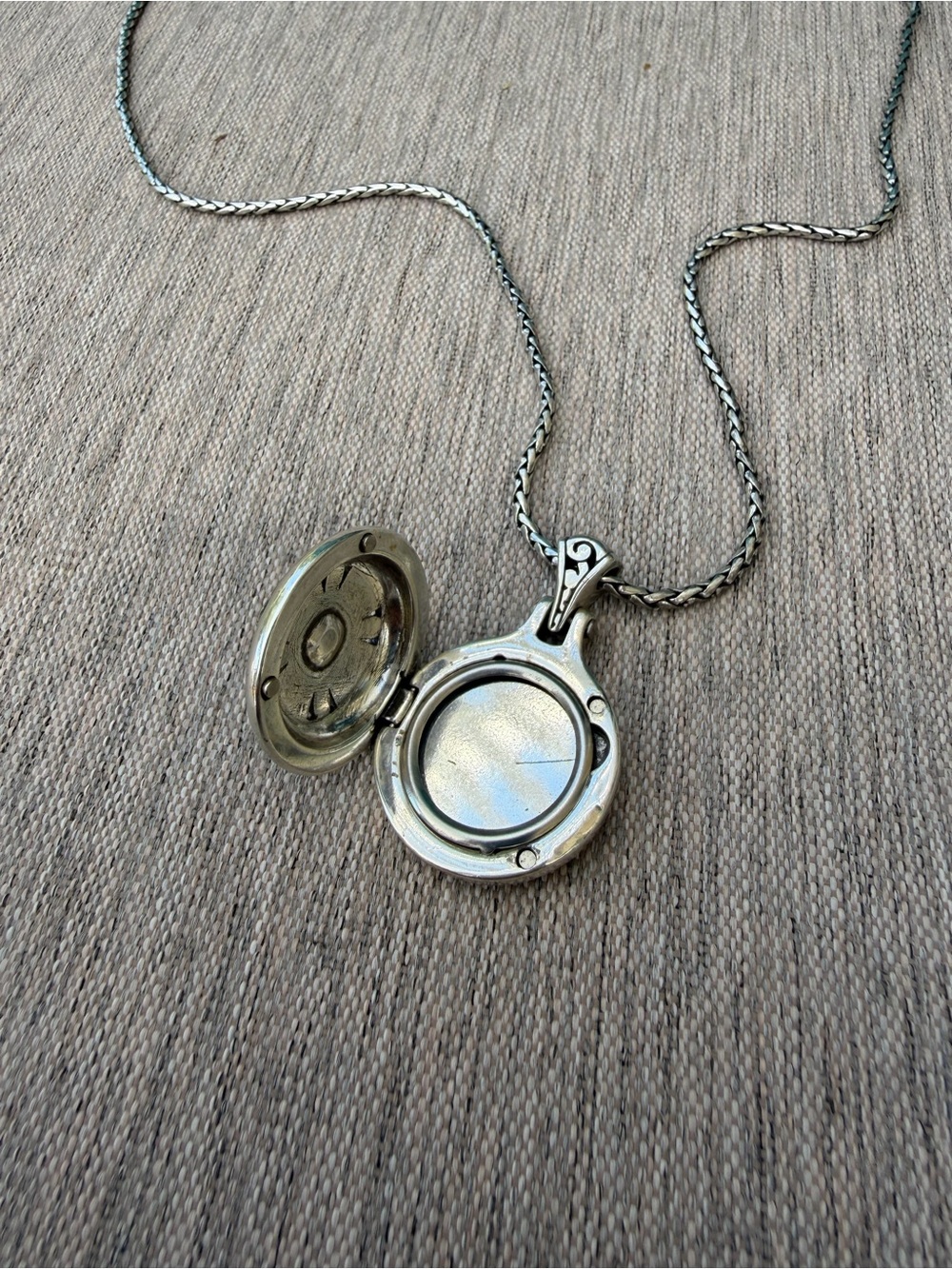 BRIGHTON Locket Celtic Blue Crystal Stone Long Filigree Silver Pendant Necklace - Picture 3 of 8